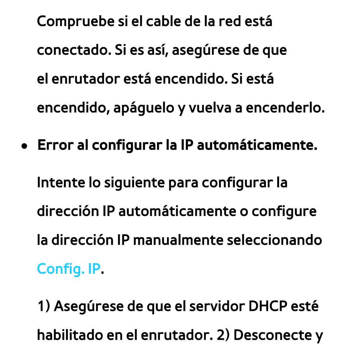 Samsung UE46ES6710SXXC, UE40ES6100WXZG, UE32ES5500WXXH, UE46ES5500WXTK manual Error al configurar la IP automáticamente 