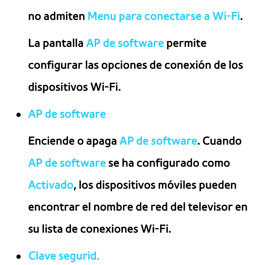 Samsung UE37ES6100WXXC, UE40ES6100WXZG manual No admiten Menu para conectarse a Wi-Fi, AP de software, Clave segurid 