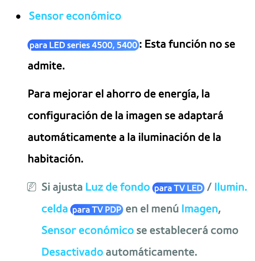 Samsung UE32ES5800SXXC, UE40ES6100WXZG, UE32ES5500WXXH, UE46ES5500WXTK, UE50ES6100WXXH, UE40ES6800SXXC manual Sensor económico 