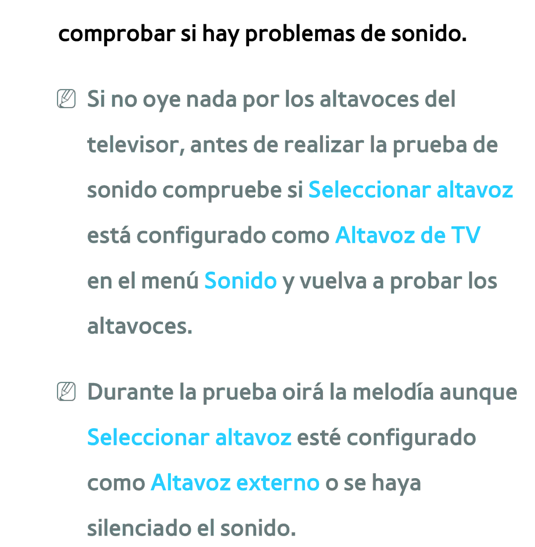 Samsung UE37ES6100WXXC, UE40ES6100WXZG, UE32ES5500WXXH, UE46ES5500WXTK, UE50ES6100WXXH Comprobar si hay problemas de sonido 