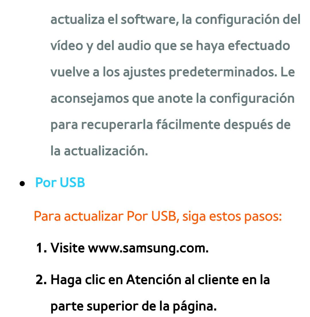 Samsung UE32ES5500VXXC, UE40ES6100WXZG, UE32ES5500WXXH, UE46ES5500WXTK manual Para actualizar Por USB, siga estos pasos 