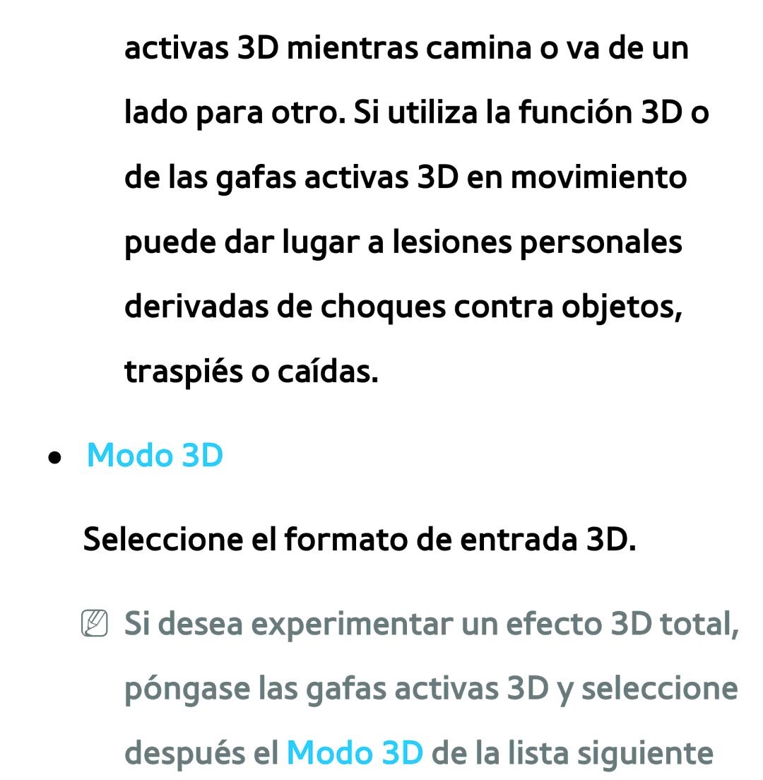 Samsung UE46EH5300WXXH, UE40ES6100WXZG, UE32ES5500WXXH, UE46ES5500WXTK manual Modo 3D, Seleccione el formato de entrada 3D 