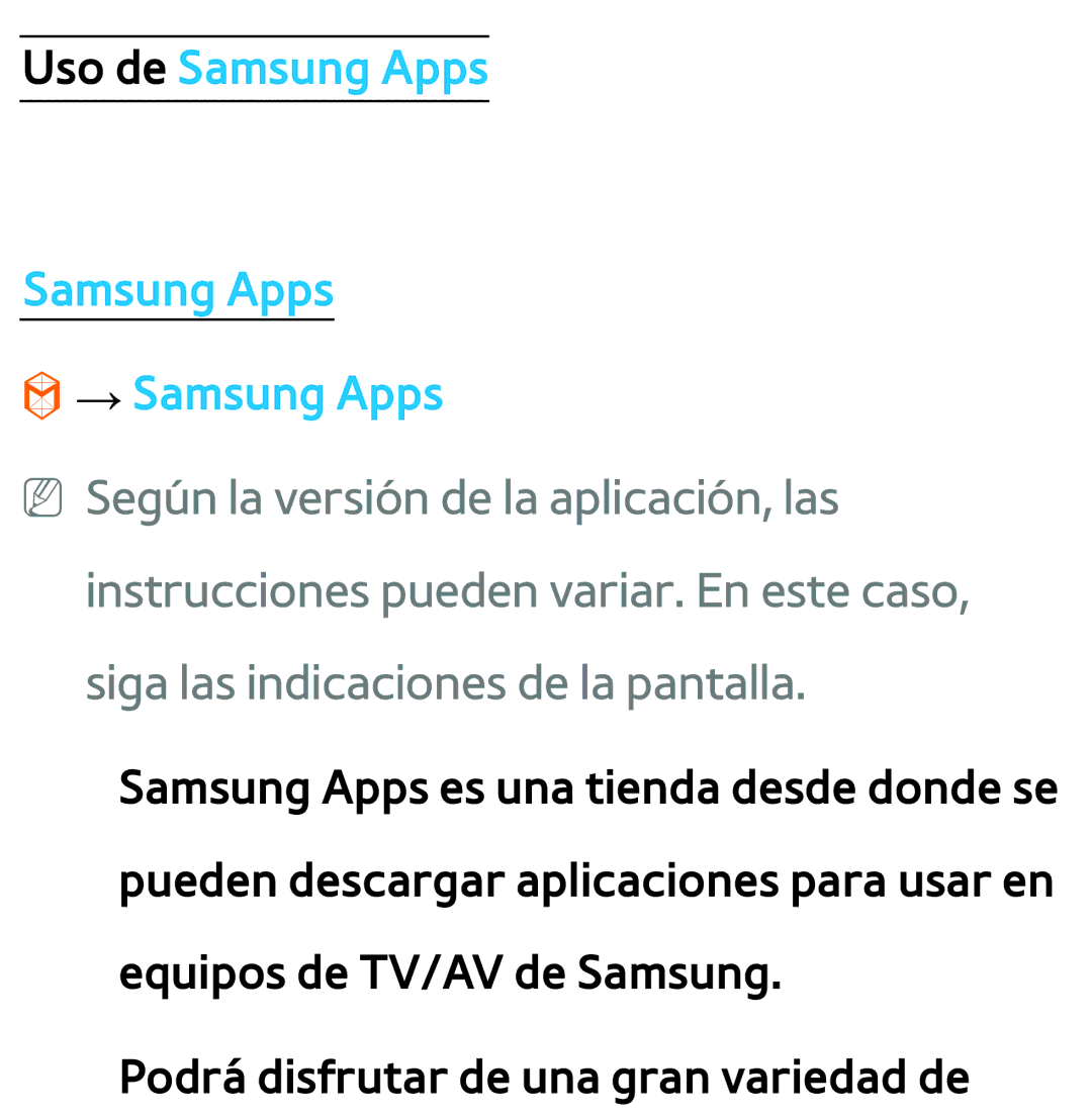 Samsung UE46ES6300SXZF, UE40ES6100WXZG, UE32ES5500WXXH, UE46ES5500WXTK, UE50ES6100WXXH Uso de Samsung Apps → Samsung Apps 