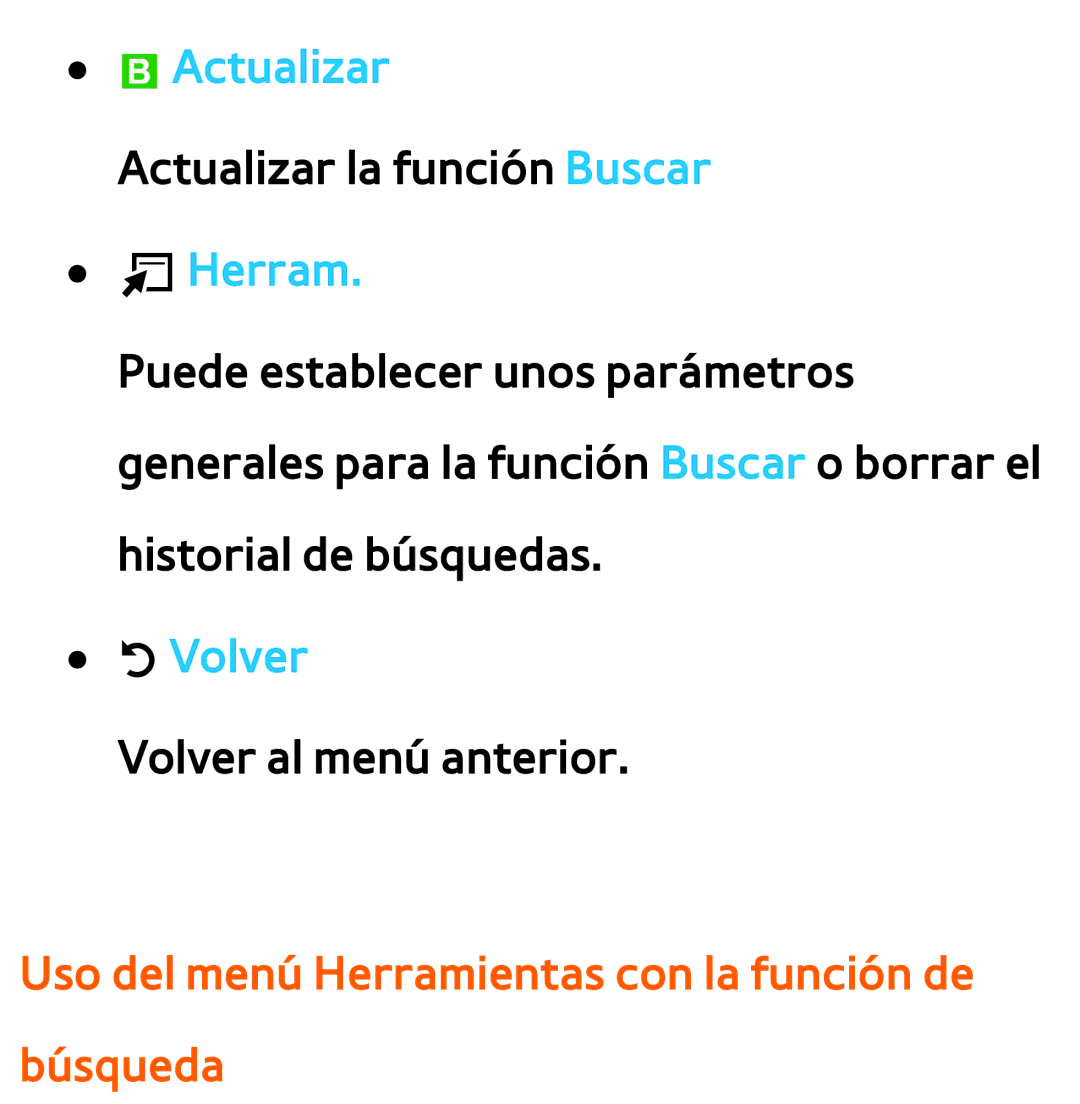 Samsung UE46ES6570SXXC, UE40ES6100WXZG, UE32ES5500WXXH BActualizar, Uso del menú Herramientas con la función de búsqueda 