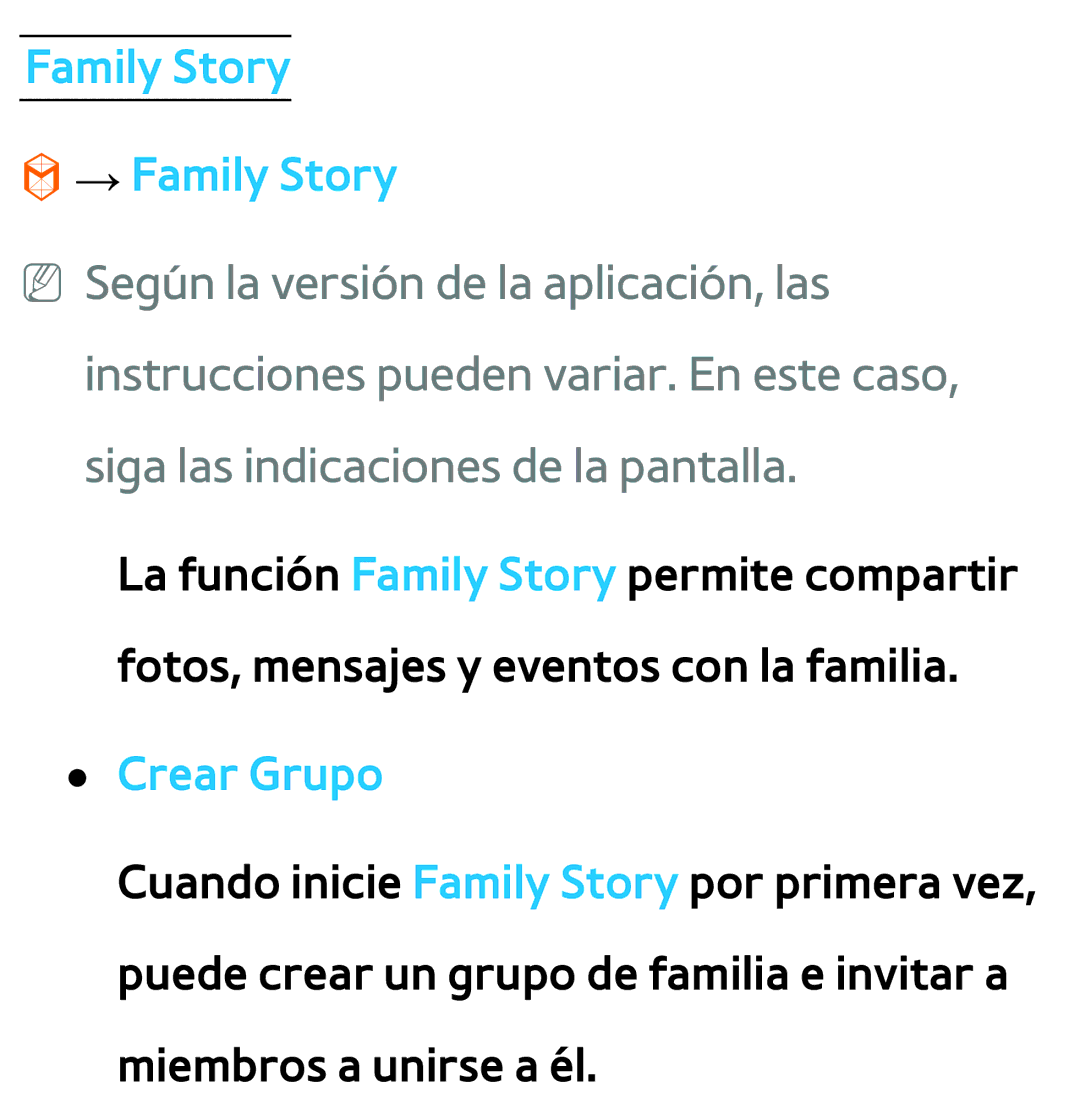 Samsung UE46ES6100WXTK, UE40ES6100WXZG, UE32ES5500WXXH, UE46ES5500WXTK manual Family Story → Family Story, Crear Grupo 