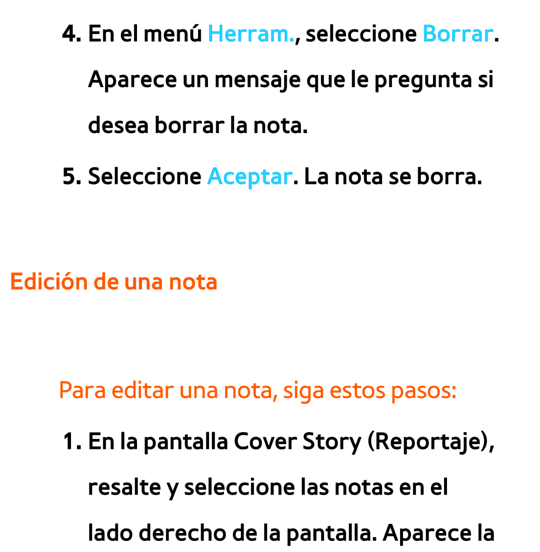 Samsung UE46ES5500WXTK, UE40ES6100WXZG, UE32ES5500WXXH manual Edición de una nota Para editar una nota, siga estos pasos 