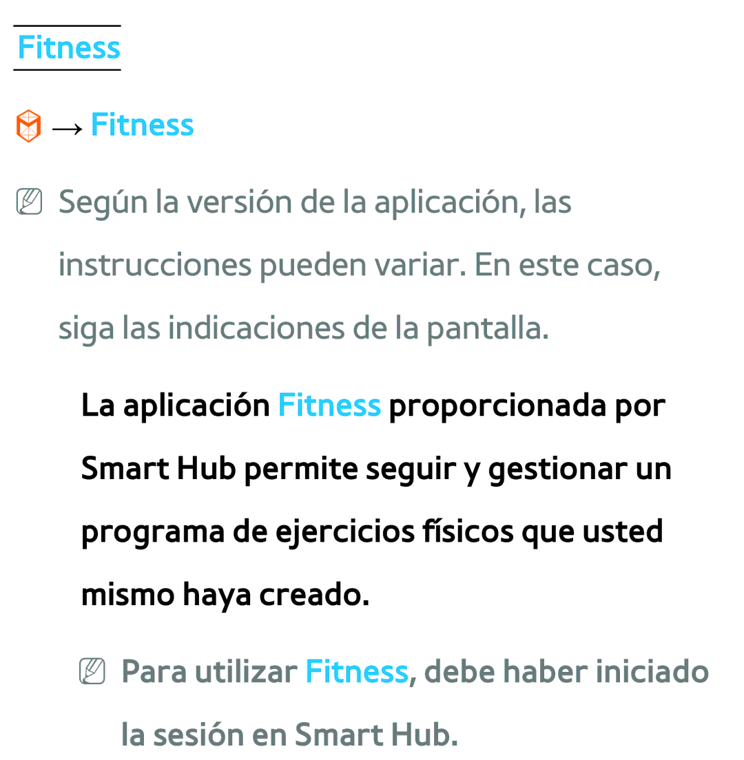 Samsung UE32ES5800SXXC, UE40ES6100WXZG, UE32ES5500WXXH, UE46ES5500WXTK, UE50ES6100WXXH, UE40ES6800SXXC manual Fitness → Fitness 