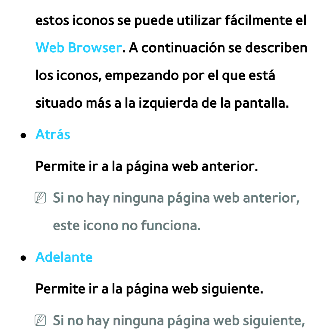 Samsung UE40ES6100WXTK, UE40ES6100WXZG, UE32ES5500WXXH manual Atrás, Adelante, NN Si no hay ninguna página web siguiente 