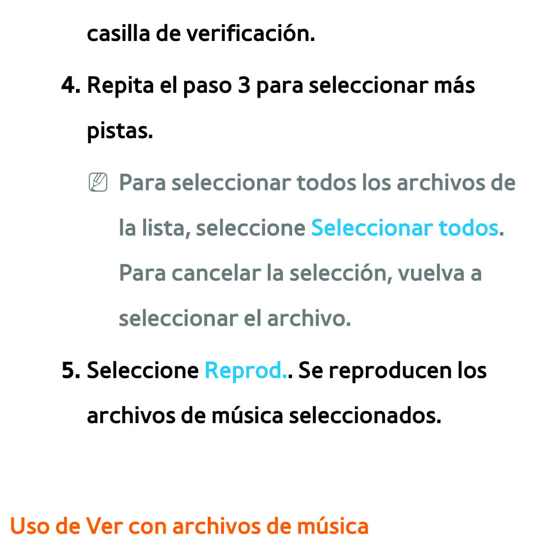 Samsung UE46ES6540SXXC, UE40ES6100WXZG, UE32ES5500WXXH, UE46ES5500WXTK, UE50ES6100WXXH manual Uso de Ver con archivos de música 