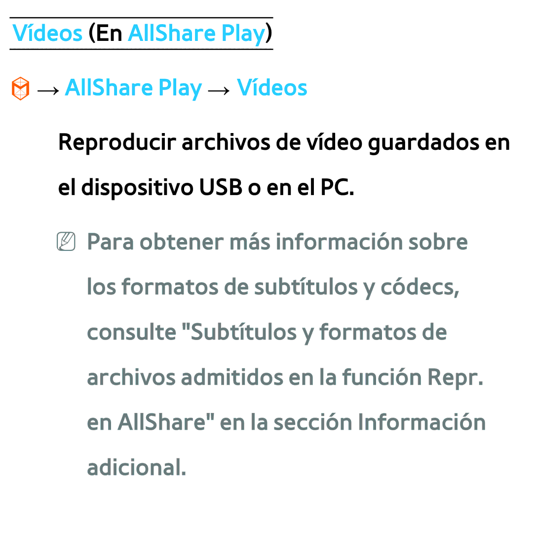 Samsung UE32EH5300WXXC, UE40ES6100WXZG, UE32ES5500WXXH, UE46ES5500WXTK manual Vídeos En AllShare Play → AllShare Play → Vídeos 