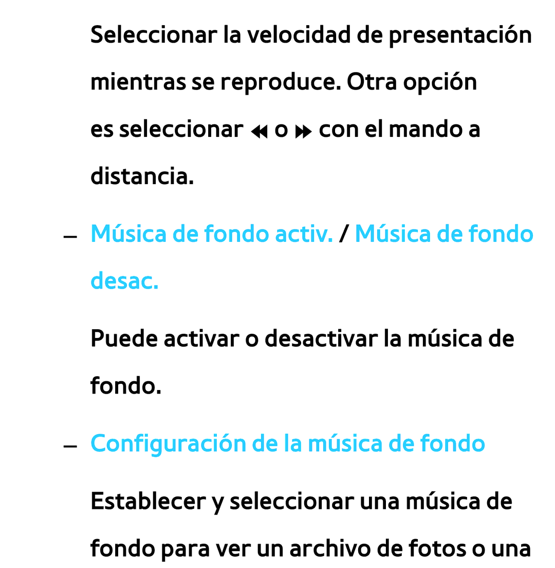 Samsung UE40ES6530SXXC, UE40ES6100WXZG Música de fondo activ. / Música de fondo desac, Configuración de la música de fondo 