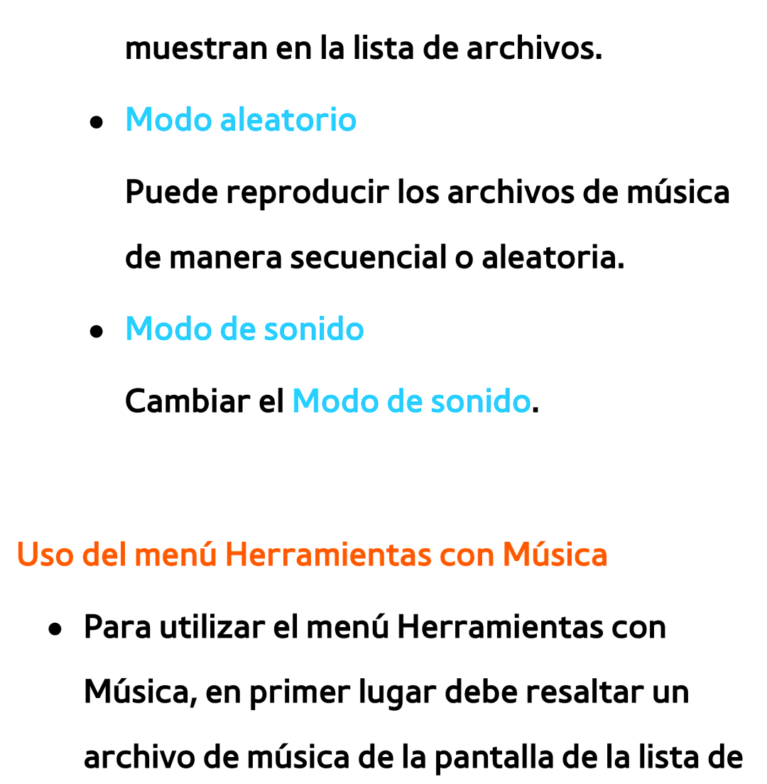 Samsung UE22ES5410WXXH, UE40ES6100WXZG manual Modo de sonido Cambiar el Modo de sonido, Uso del menú Herramientas con Música 