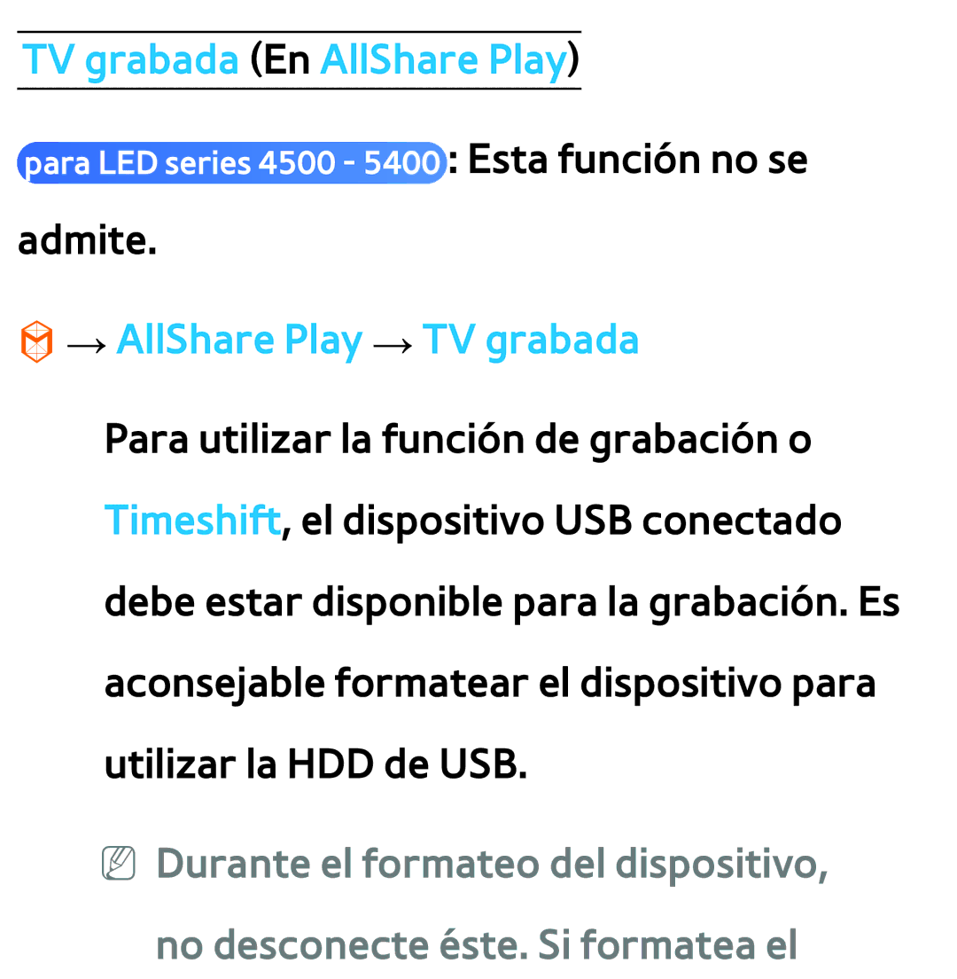 Samsung UE32ES5800SXXC, UE40ES6100WXZG, UE32ES5500WXXH manual TV grabada En AllShare Play, → AllShare Play → TV grabada 