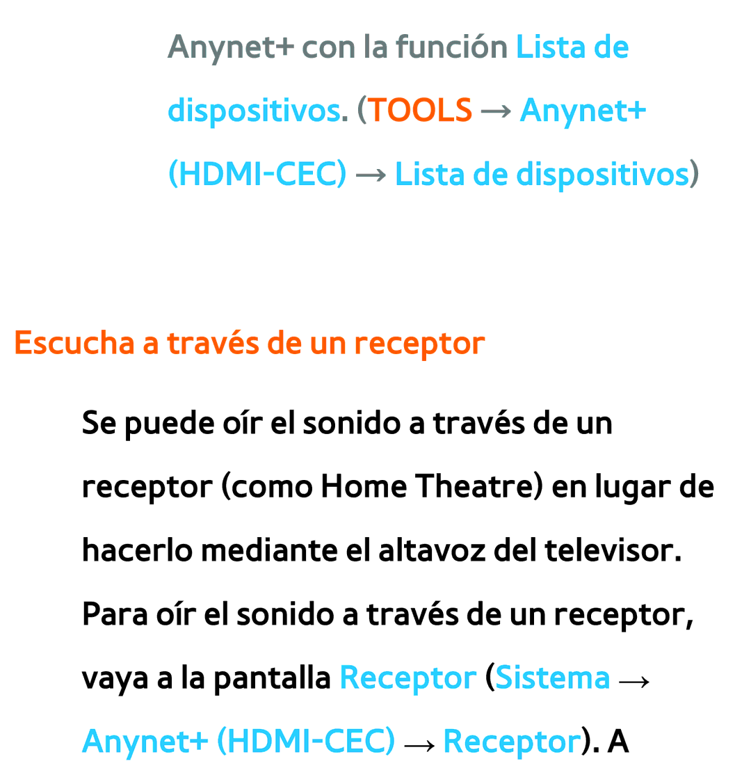 Samsung UE32ES5500WXXH, UE40ES6100WXZG, UE46ES5500WXTK, UE50ES6100WXXH, UE40ES6800SXXC manual Escucha a través de un receptor 