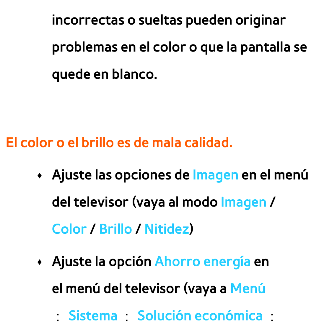 Samsung UE40ES6530SXXC, UE40ES6100WXZG, UE32ES5500WXXH, UE46ES5500WXTK manual El color o el brillo es de mala calidad 