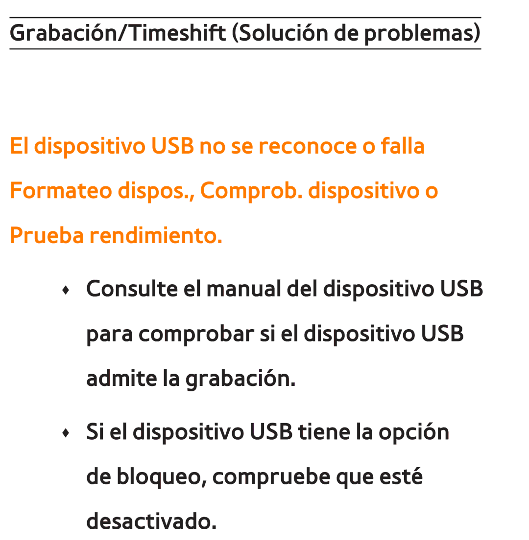 Samsung UE32ES5800SXXC, UE40ES6100WXZG, UE32ES5500WXXH, UE46ES5500WXTK manual Grabación/Timeshift Solución de problemas 