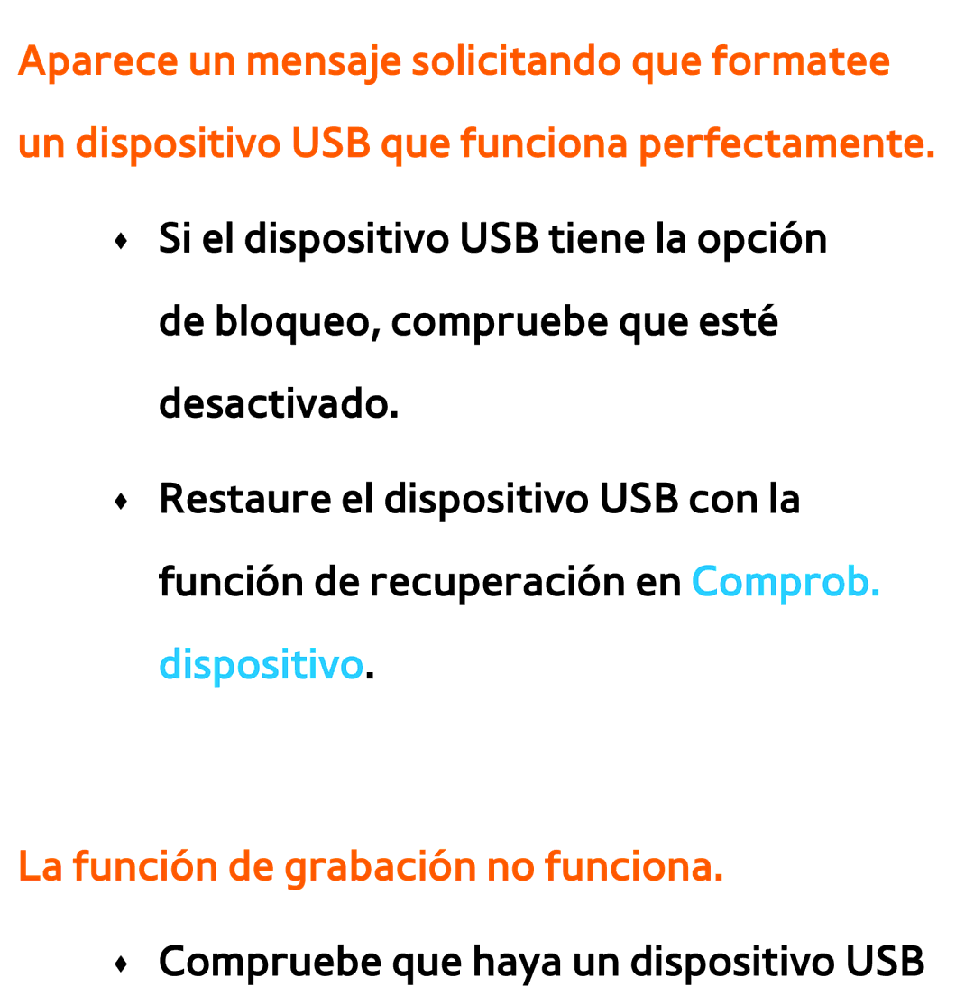 Samsung UE46ES6570SXXC, UE40ES6100WXZG, UE32ES5500WXXH, UE46ES5500WXTK, UE50ES6100WXXH La función de grabación no funciona 