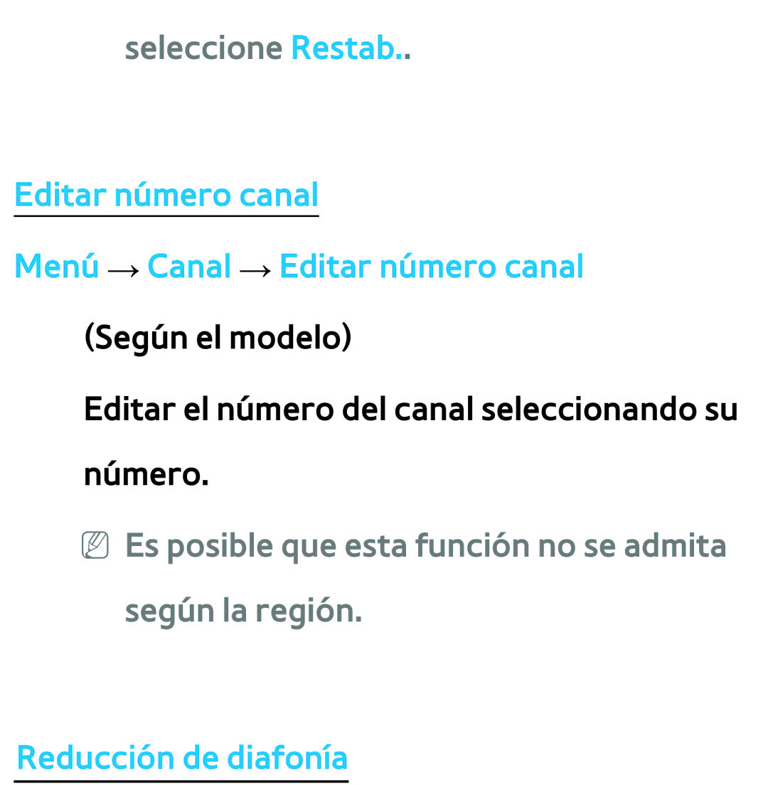 Samsung UE40ES6530SXXC, UE40ES6100WXZG, UE32ES5500WXXH, UE46ES5500WXTK manual Seleccione Restab, Reducción de diafonía 