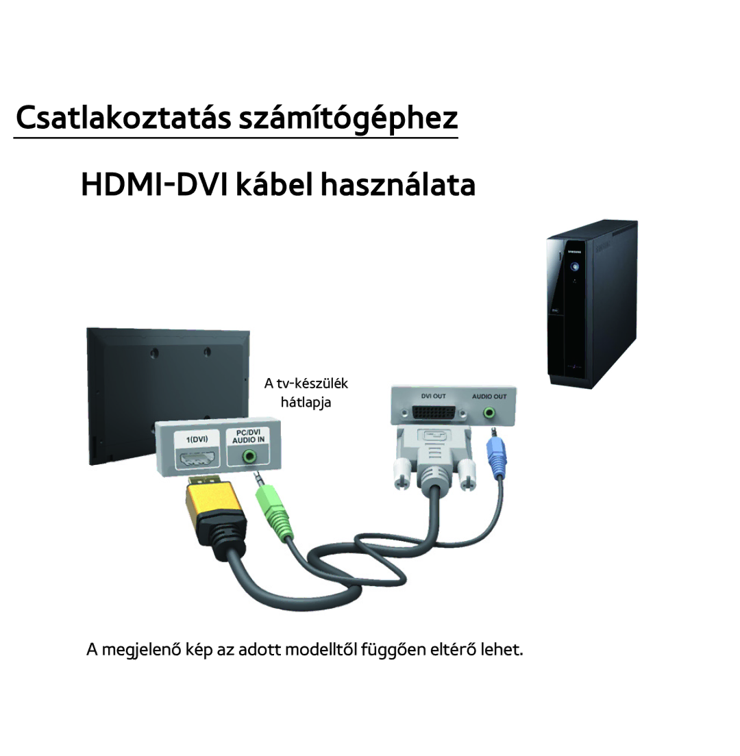 Samsung UE40ES5500WXXH, UE40ES6100WXZG, UE32ES6750SXZG manual Csatlakoztatás számítógéphez HDMI-DVI kábel használata 