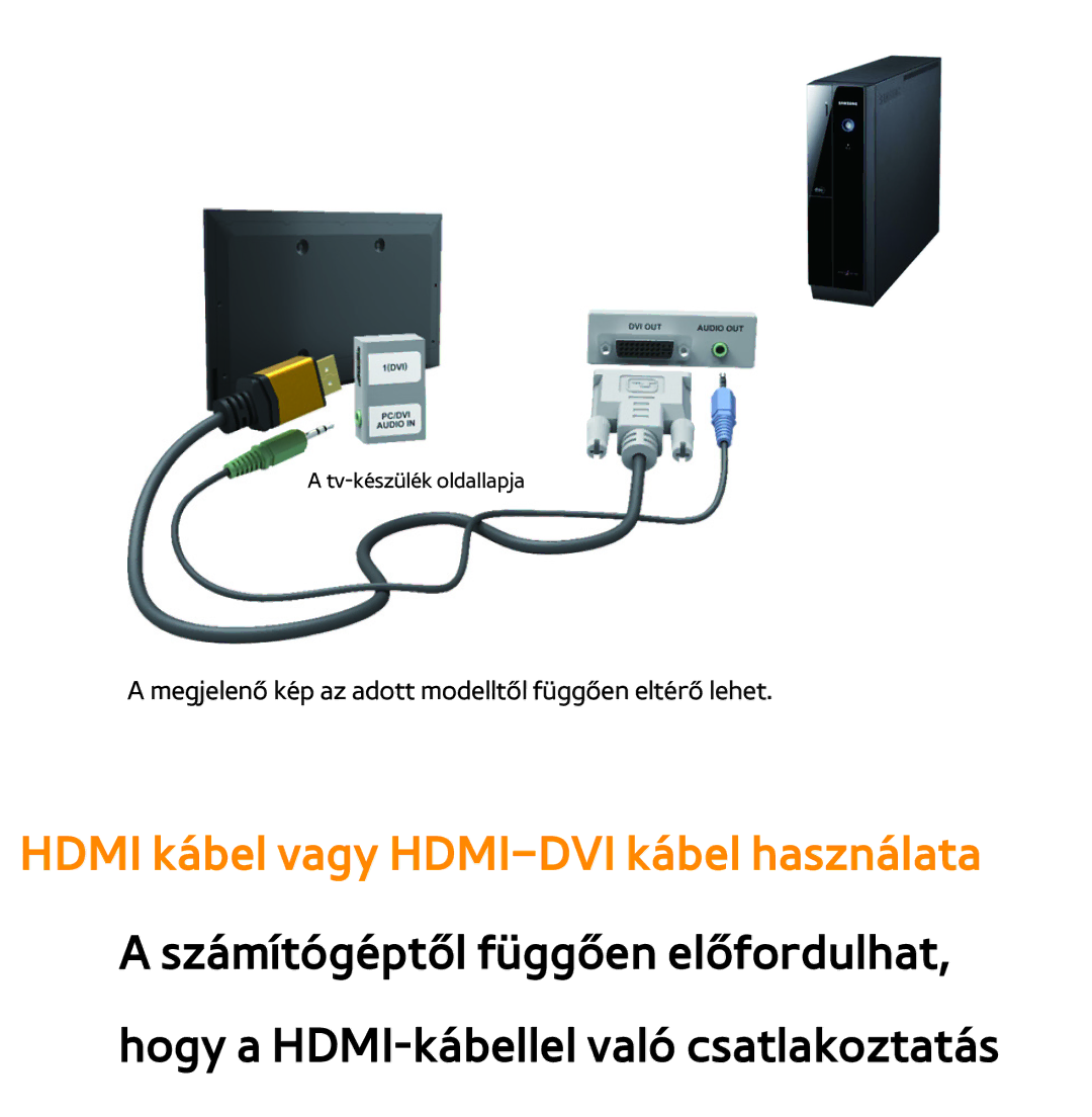 Samsung UE40ES6570SXXH, UE40ES6100WXZG, UE32ES6750SXZG, UE32ES6570SXXH manual Hdmi kábel vagy HDMI-DVI kábel használata 