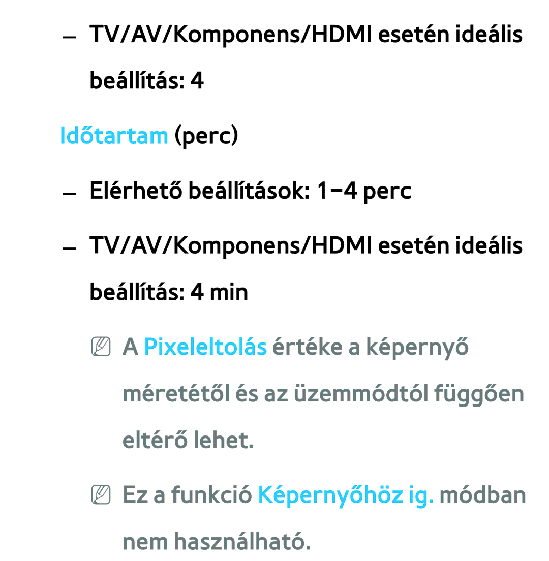 Samsung UE46ES6535UXXE, UE40ES6100WXZG, UE32ES6750SXZG, UE32ES6570SXXH, UE32ES5700SXZG, UE32ES5500WXXH manual Időtartam perc 