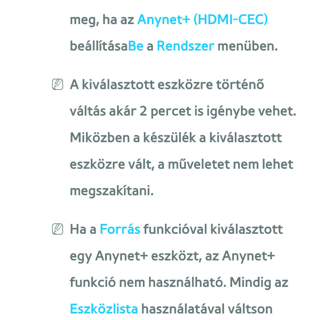 Samsung UE32ES6100WXXH, UE40ES6100WXZG, UE32ES6750SXZG manual Meg, ha az Anynet+ HDMI-CEC beállításaBe a Rendszer menüben 