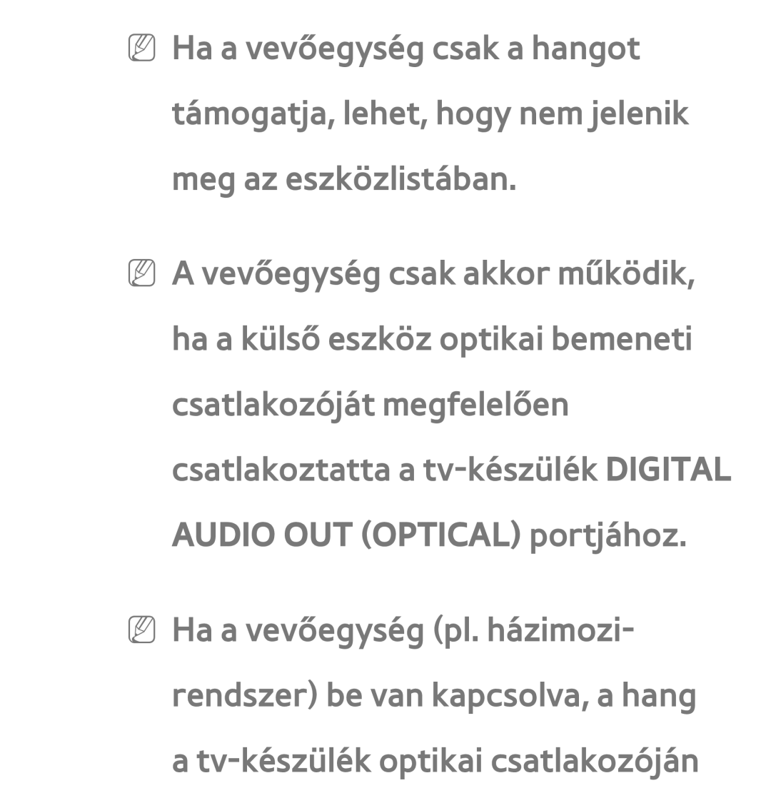 Samsung UE46ES6100WXZG, UE40ES6100WXZG, UE32ES6750SXZG, UE32ES6570SXXH, UE32ES5700SXZG manual Audio OUT Optical portjához 