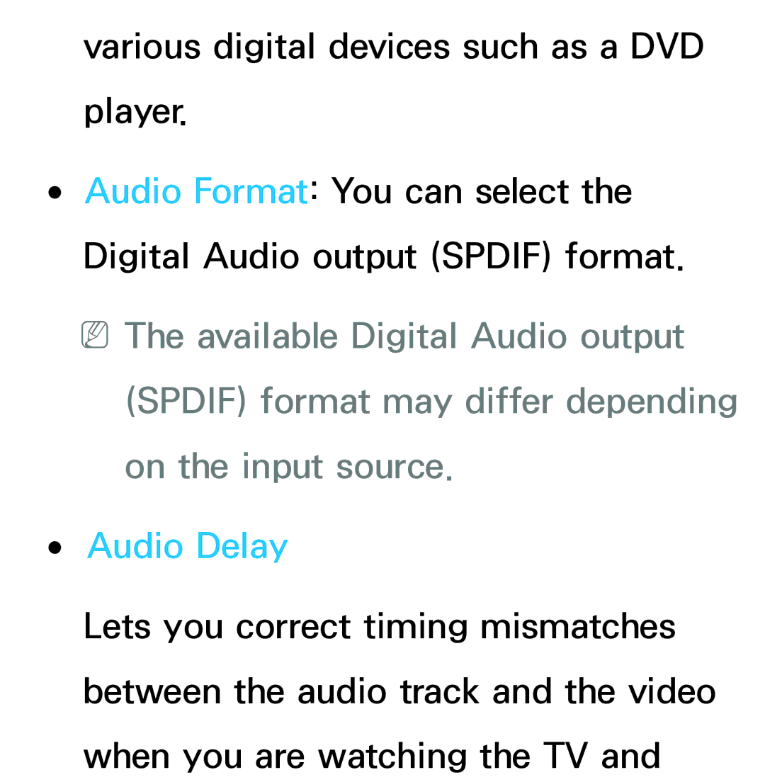 Samsung UE40ES6710SXZF, UE40ES6100WXZG, UE40ES5500WXZG, UE32ES6750SXZG, UE32ES6570SXXH, UE32ES5700SXZG manual Audio Delay 