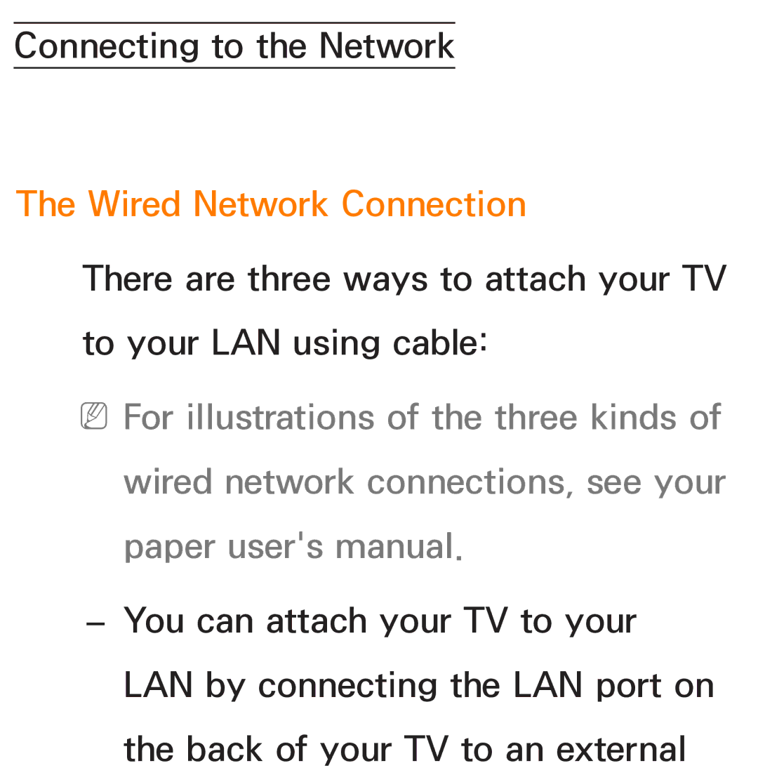 Samsung UE55ES6560SXZF, UE40ES6100WXZG, UE40ES5500WXZG, UE32ES6750SXZG, UE32ES6570SXXH manual Wired Network Connection 