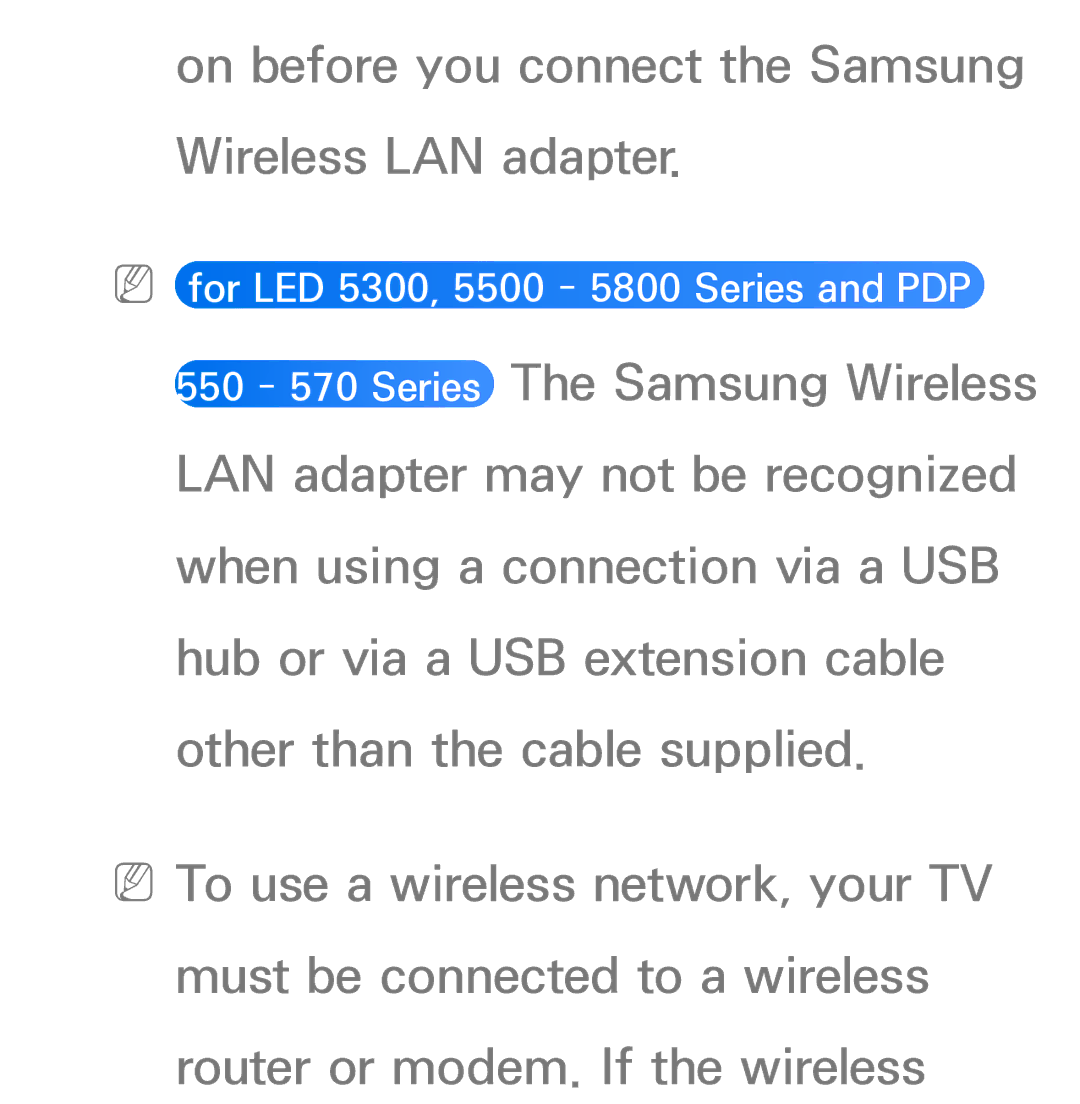 Samsung UE22ES5410WXZF, UE40ES6100WXZG, UE40ES5500WXZG manual On before you connect the Samsung Wireless LAN adapter 