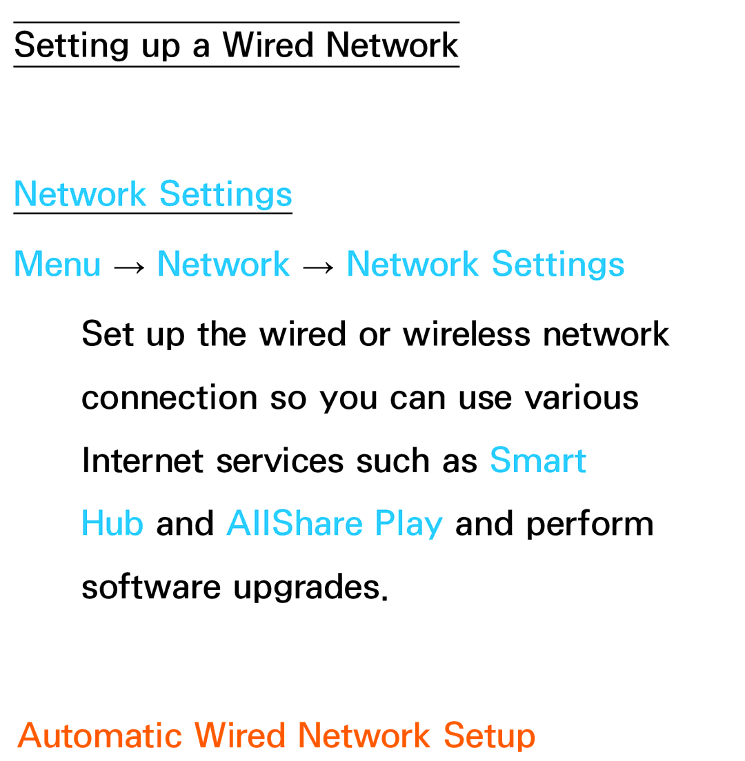 Samsung UE46ES6540SXZF, UE40ES6100WXZG, UE40ES5500WXZG, UE32ES6750SXZG, UE32ES6570SXXH manual Automatic Wired Network Setup 