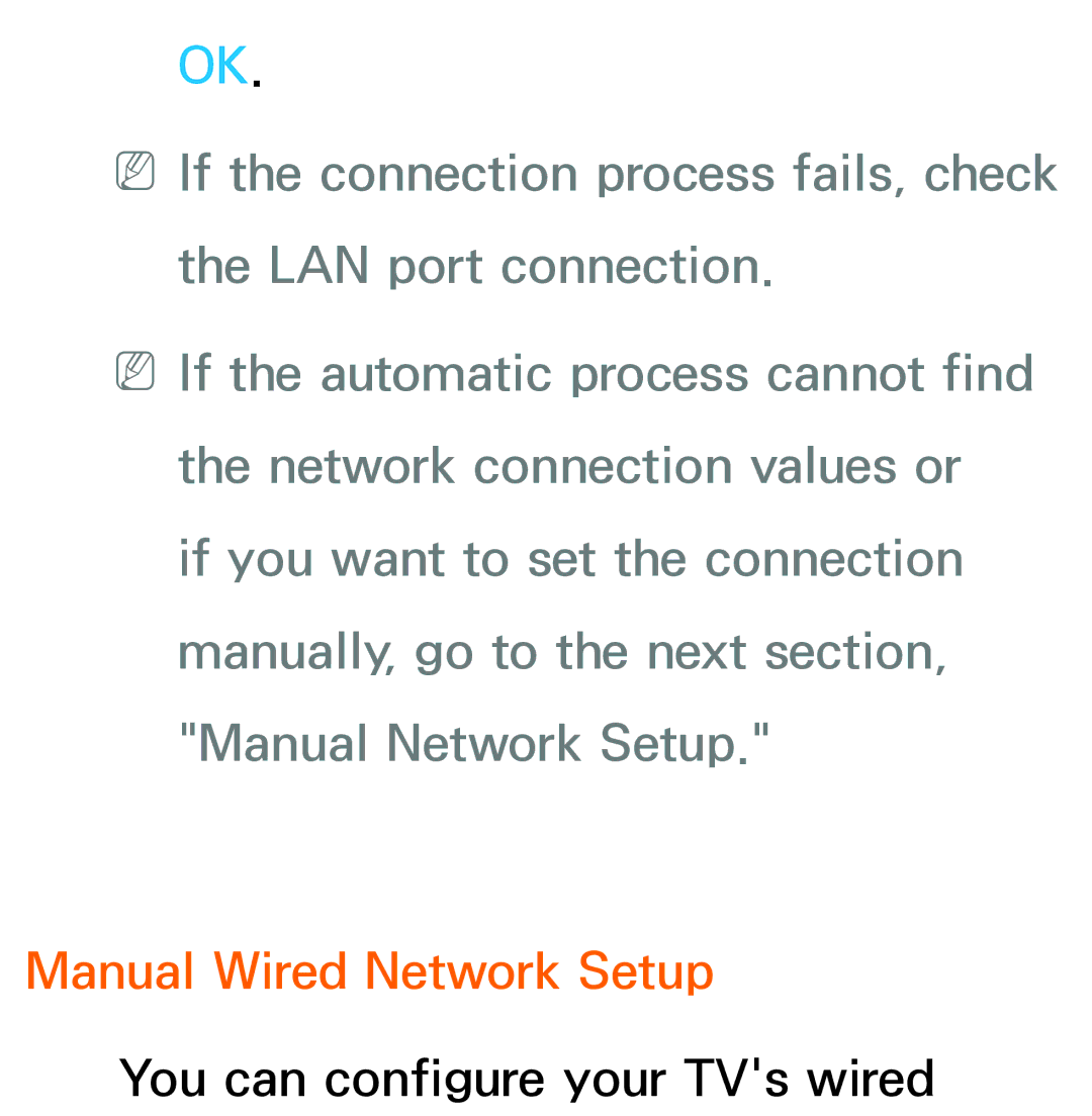 Samsung UE46ES6300SXZF, UE40ES6100WXZG, UE40ES5500WXZG, UE32ES6750SXZG, UE32ES6570SXXH manual Manual Wired Network Setup 