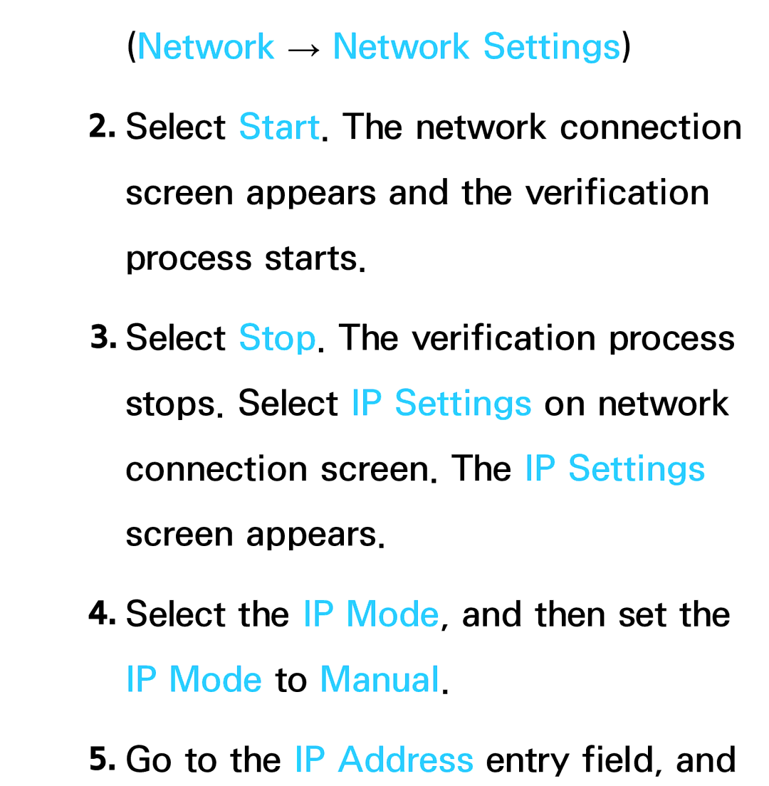 Samsung UE55ES6100WXZF, UE40ES6100WXZG, UE40ES5500WXZG, UE32ES6750SXZG, UE32ES6570SXXH manual Network → Network Settings 