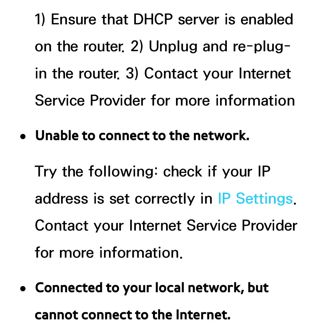 Samsung UE46ES5500WXZF, UE40ES6100WXZG, UE40ES5500WXZG, UE32ES6750SXZG, UE32ES6570SXXH manual Unable to connect to the network 