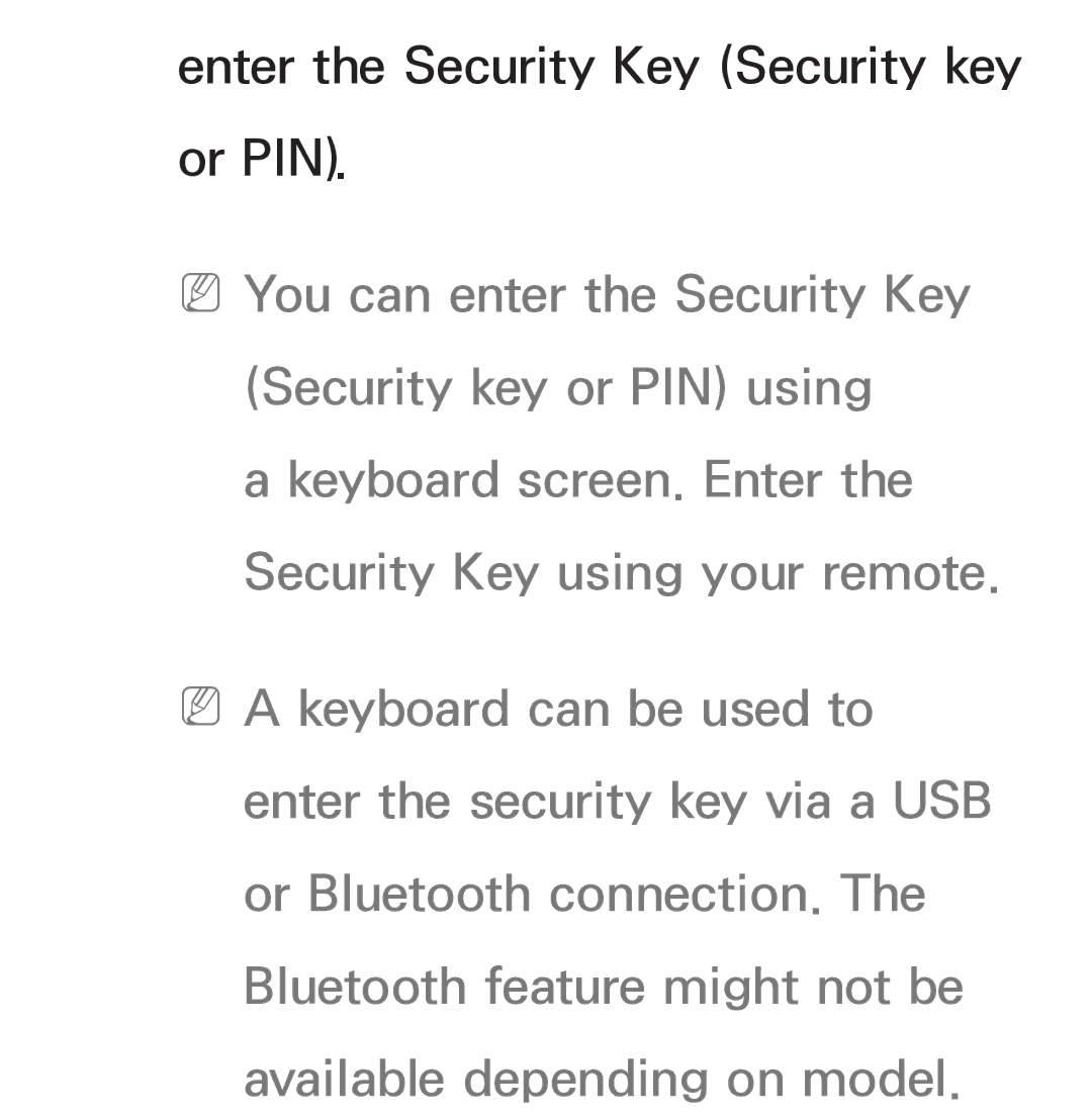 Samsung UE37ES6100PXZT, UE40ES6100WXZG, UE40ES5500WXZG, UE32ES6750SXZG manual Enter the Security Key Security key or PIN 