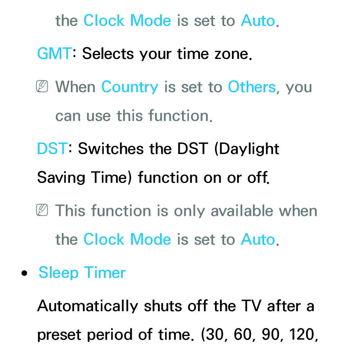 Samsung UE46ES6710QXZT, UE40ES6100WXZG, UE40ES5500WXZG, UE32ES6750SXZG, UE32ES6570SXXH, UE32ES5700SXZG manual Sleep Timer 