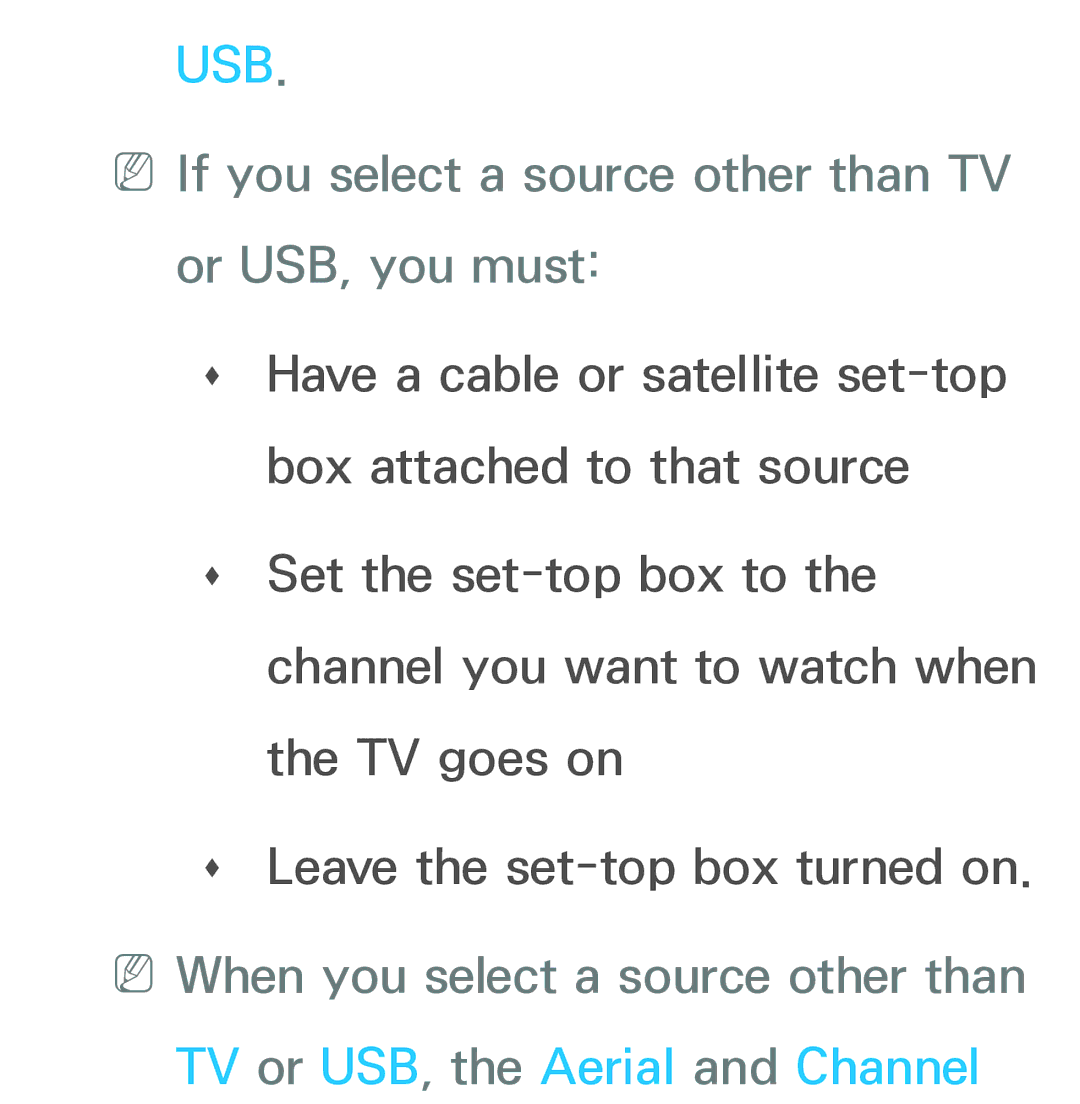 Samsung UE32ES6100PXZT, UE40ES6100WXZG, UE40ES5500WXZG manual Usb, NNIf you select a source other than TV or USB, you must 