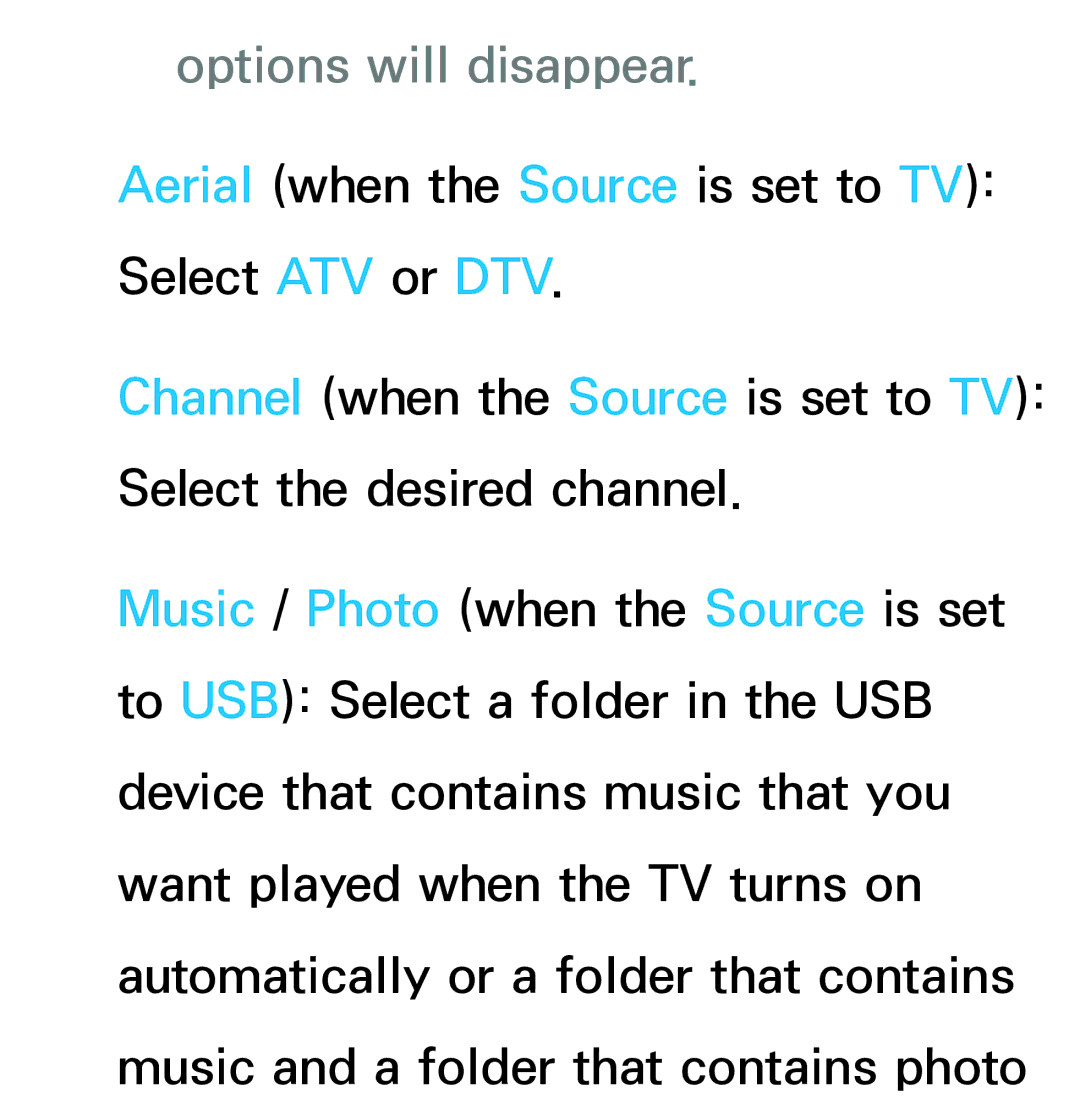 Samsung UE40ES5500PXZT, UE40ES6100WXZG, UE40ES5500WXZG, UE32ES6750SXZG, UE32ES6570SXXH, UE32ES5700SXZG Options will disappear 