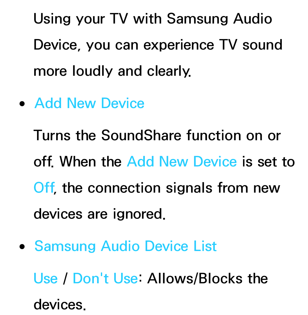 Samsung UE32ES6710SXXC, UE40ES6100WXZG, UE40ES5500WXZG, UE32ES6750SXZG manual Add New Device, Samsung Audio Device List 