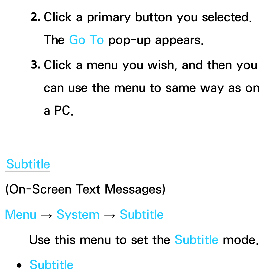 Samsung UE46ES6100WXTK, UE40ES6100WXZG, UE40ES5500WXZG, UE32ES6750SXZG, UE32ES6570SXXH manual Menu → System → Subtitle 