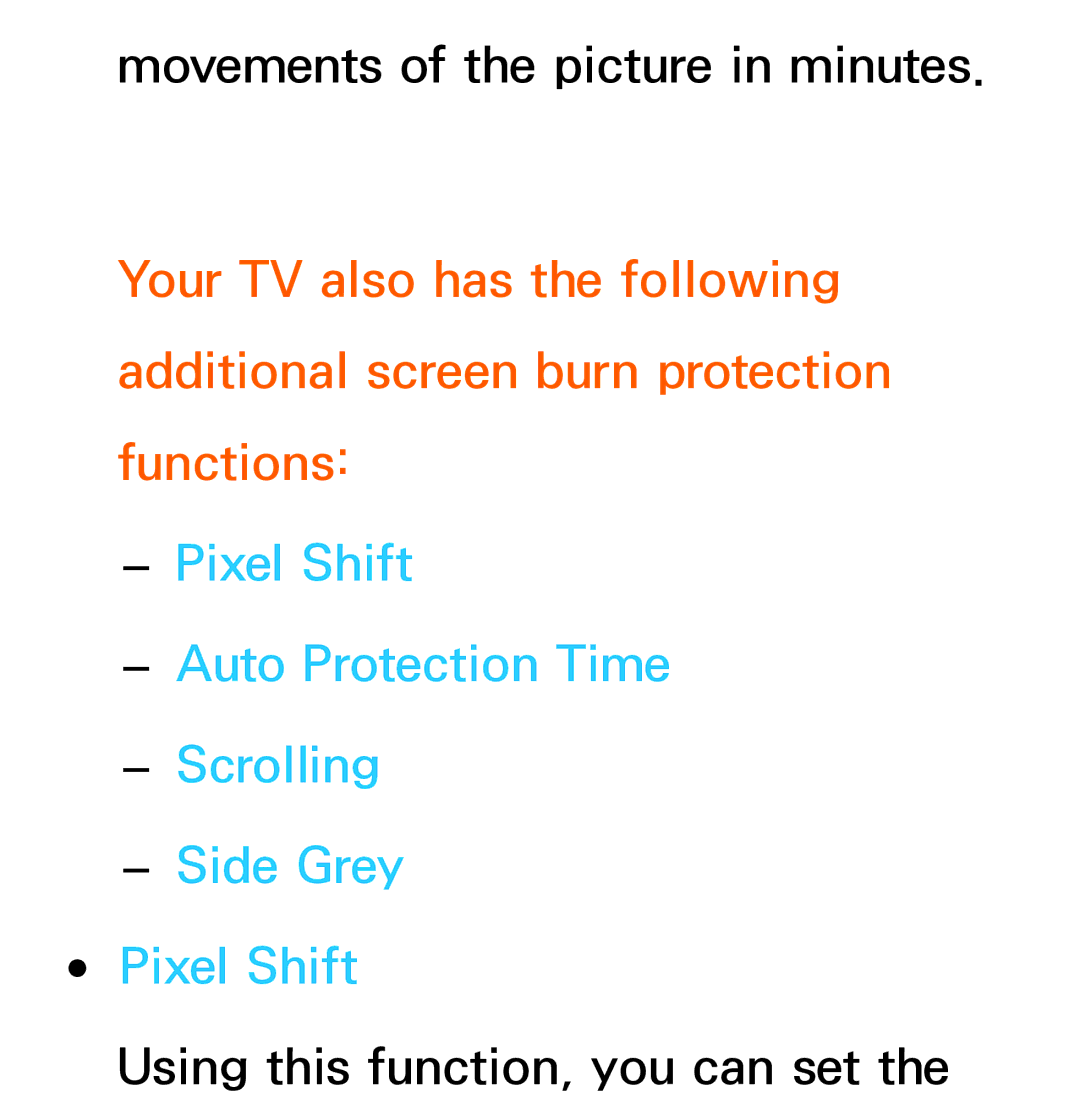 Samsung UE40EH5300WXXC, UE40ES6100WXZG, UE40ES5500WXZG, UE32ES6750SXZG Pixel Shift Auto Protection Time Scrolling Side Grey 