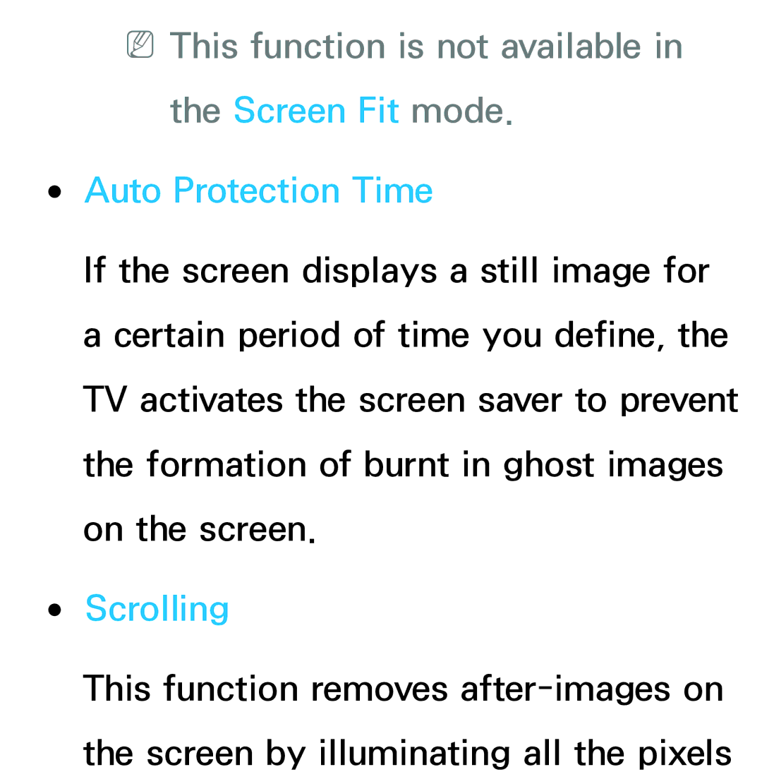 Samsung UE32EH5300WXTK, UE40ES6100WXZG manual NNThis function is not available in the Screen Fit mode, Auto Protection Time 