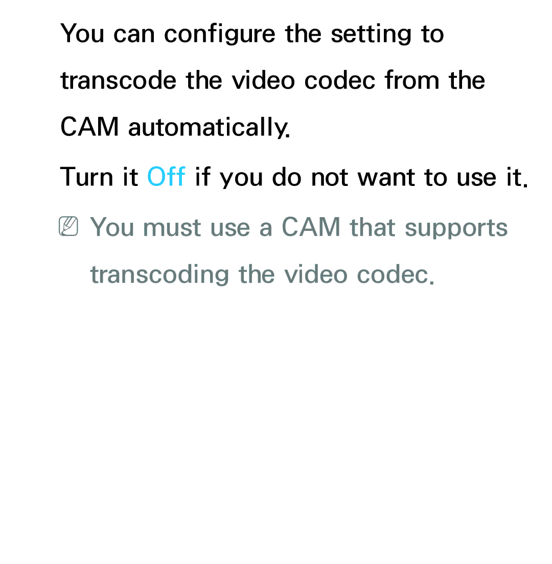 Samsung UE46ES5800SXXC, UE40ES6100WXZG, UE40ES5500WXZG, UE32ES6750SXZG, UE32ES6570SXXH manual Transcoding the video codec 