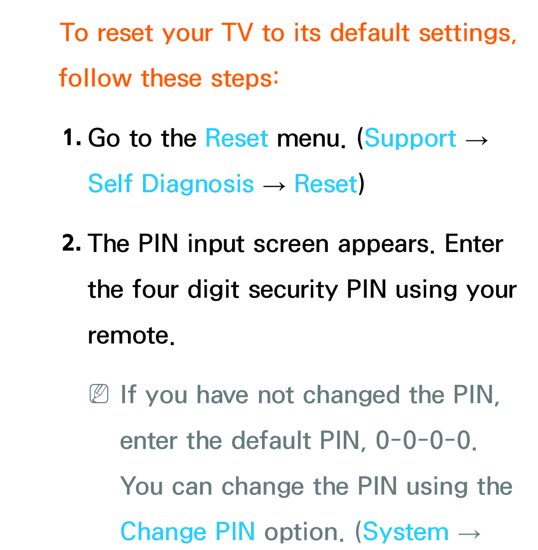 Samsung UA46ES8000SXAB, UE40ES6100WXZG, UE40ES5500WXZG manual To reset your TV to its default settings, follow these steps 