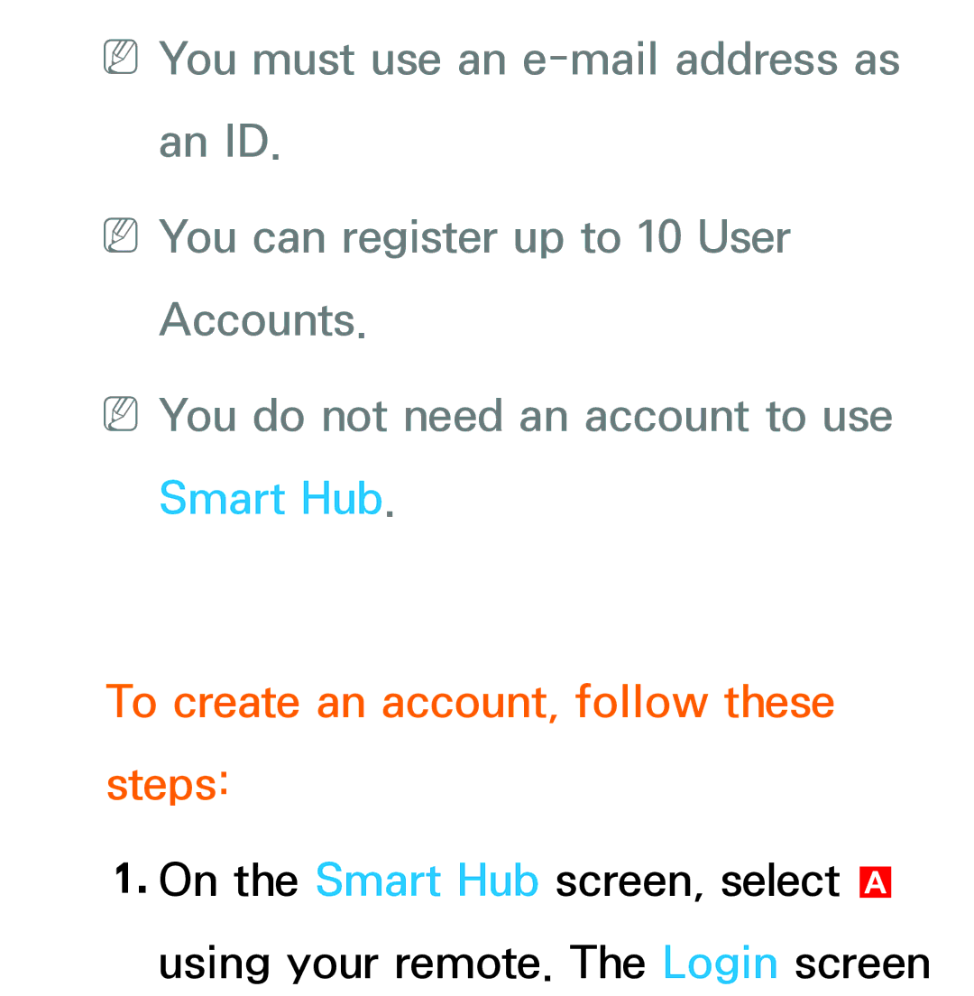 Samsung UE46ES6305UXXE, UE40ES6100WXZG, UE40ES5500WXZG, UE32ES6750SXZG manual To create an account, follow these steps 