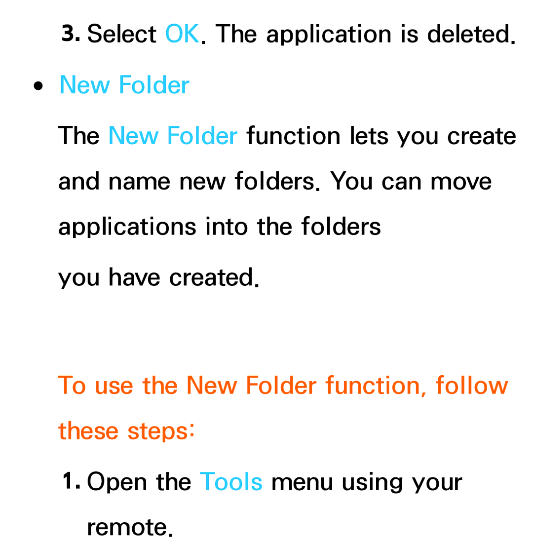 Samsung UE40ES6545UXXE, UE40ES6100WXZG, UE40ES5500WXZG manual To use the New Folder function, follow these steps 