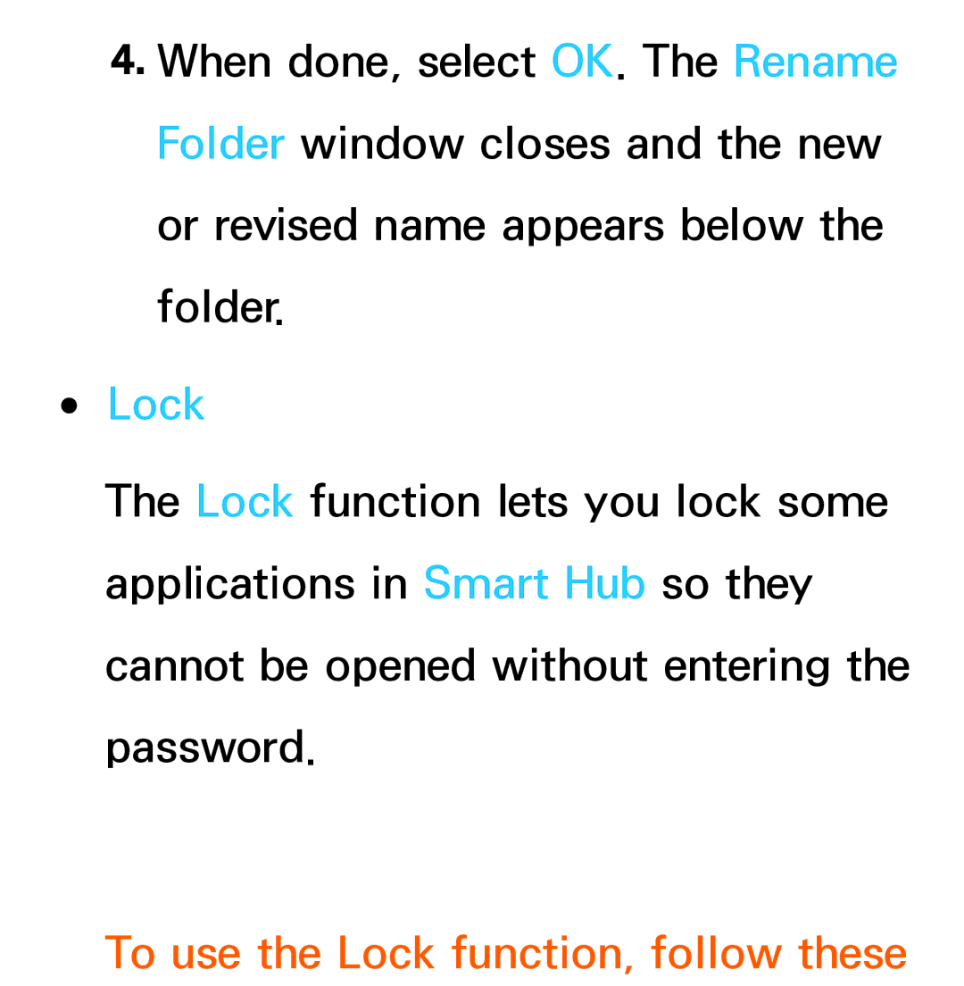 Samsung UE46EH6035KXXE, UE40ES6100WXZG, UE40ES5500WXZG, UE32ES6750SXZG manual To use the Lock function, follow these 