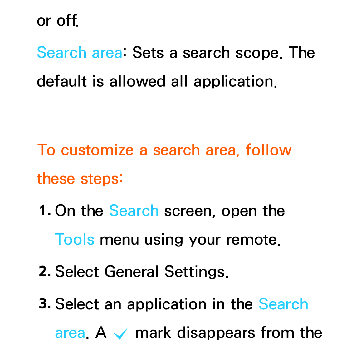 Samsung UE40ES6850MXRU, UE40ES6100WXZG, UE40ES5500WXZG, UE32ES6750SXZG manual To customize a search area, follow these steps 