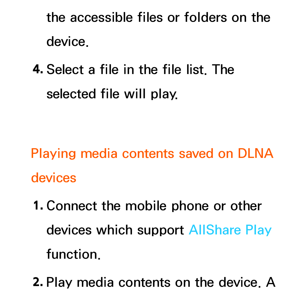 Samsung UE55ES6100WXXN, UE40ES6100WXZG, UE40ES5500WXZG, UE32ES6750SXZG manual Playing media contents saved on Dlna devices 