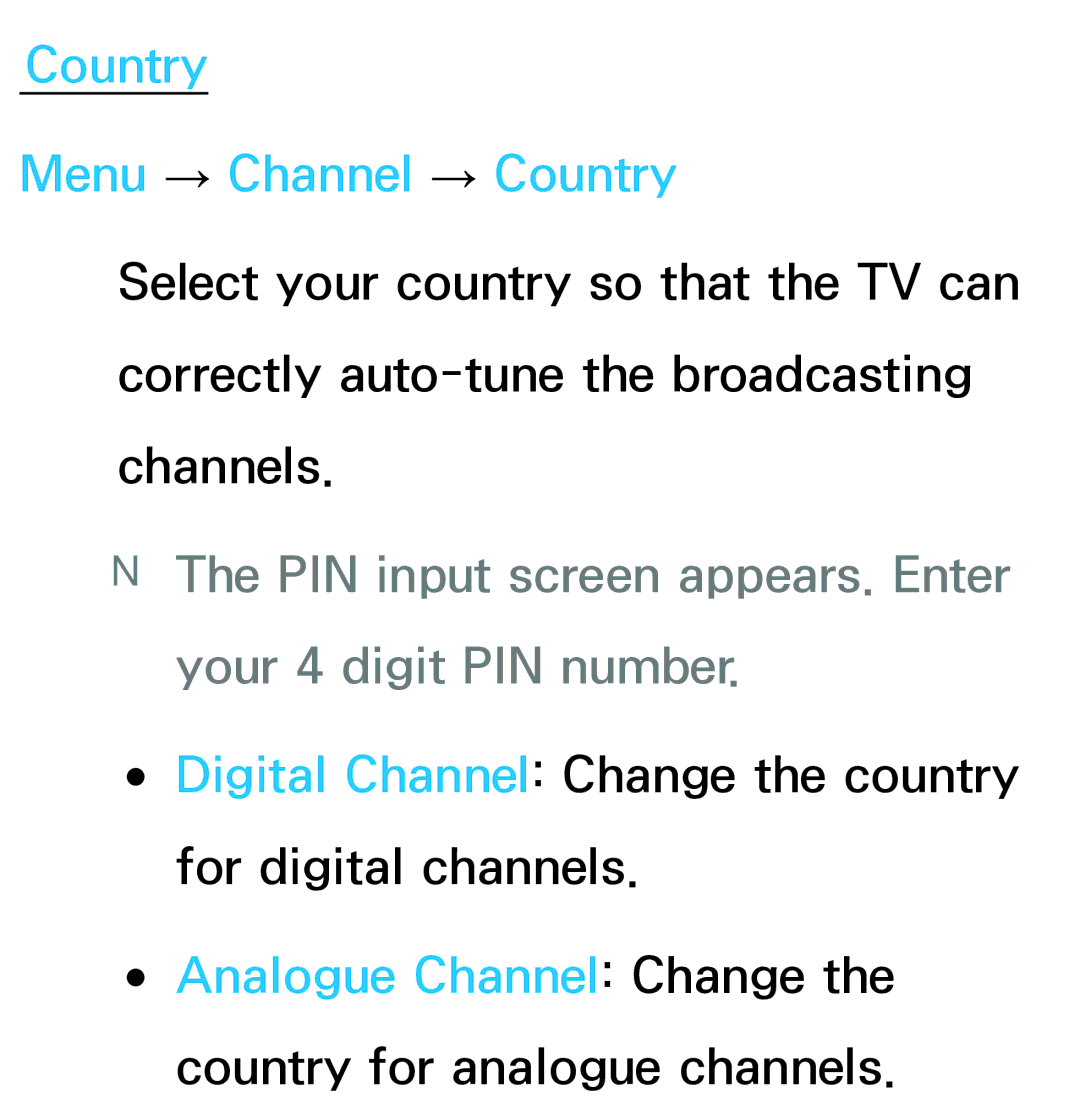 Samsung UE40ES6800SXXH, UE40ES6100WXZG, UE40ES5500WXZG manual Country Menu → Channel → Country, Analogue Channel Change 